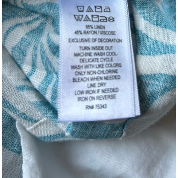 Linen Dress moon stars sea shells beach boho teal green Tropical Pockets retro s - Picture 9 of 13